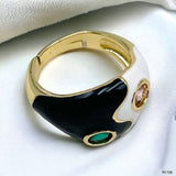 Ying Yang Black White Enamel 18K Gold Free Size Adjustable Ring For Women