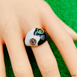 Ying Yang Black White Enamel 18K Gold Free Size Adjustable Ring For Women