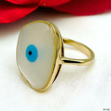 Fancy Shape Evil Eye Mother Of Pearl 18K Gold Anti Tarnish Free Size Ring For Women