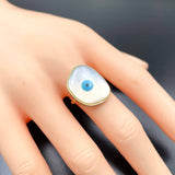 Fancy Shape Evil Eye Mother Of Pearl 18K Gold Anti Tarnish Free Size Ring For Women