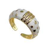 Star White Enamel Cubic Zirconia 18K Gold Anti Tarnish Free Size Band Ring For Women