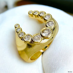 Horse Shoe Cubic Zirconia 18K Gold Anti Tarnish Free Size Ring For Women
