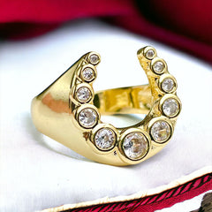 Horse Shoe Cubic Zirconia 18K Gold Anti Tarnish Free Size Ring For Women