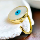 Evil Eye Mother Of Pearl 18K Gold Anti Tarnish Free Size Ring For Women