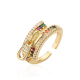 Zip Rainbow Multi Color Zircon 18K Gold Anti Tarnish Free Size Ring For Women