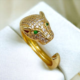 Panther Face Cubic Zirconia Anti Tarnish 18K Gold Free Size Ring For Women