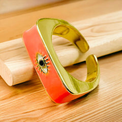 Black Enamel Evil Eye 18K Gold Anti Tarnish Open Back Ring For Women