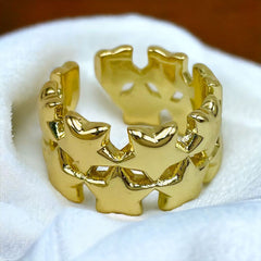 Star Dual Layer 18K Gold Anti Tarnish Open Back Band Ring For Women 