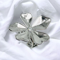 Flower Silver Anti Tarnish Cubic Zirconia Open Back Band Ring For Women