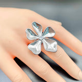 Flower Silver Anti Tarnish Cubic Zirconia Open Back Band Ring For Women