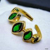 Emerald Green Oval Anti Tarnish Crystal Open Back Band Ring For Women 