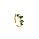 Emerald Green Oval Anti Tarnish Crystal Open Back Band Ring For Women