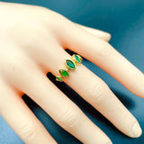 Emerald Green Oval Anti Tarnish Crystal Open Back Band Ring For Women