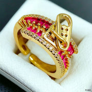 Zip Crystal Cubic Zirconia Red 18K Gold Anti Tarnish Adjustable Ring For Women