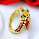 Zip Crystal Cubic Zirconia Red 18K Gold Anti Tarnish Adjustable Ring For Women