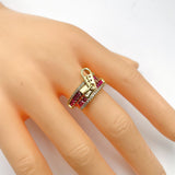 Zip Crystal Cubic Zirconia Red 18K Gold Anti Tarnish Adjustable Ring For Women