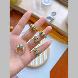 Baguette Cubic Zirconia Crystal Green 18K Gold Anti Tarnish Adjustable Ring For Women