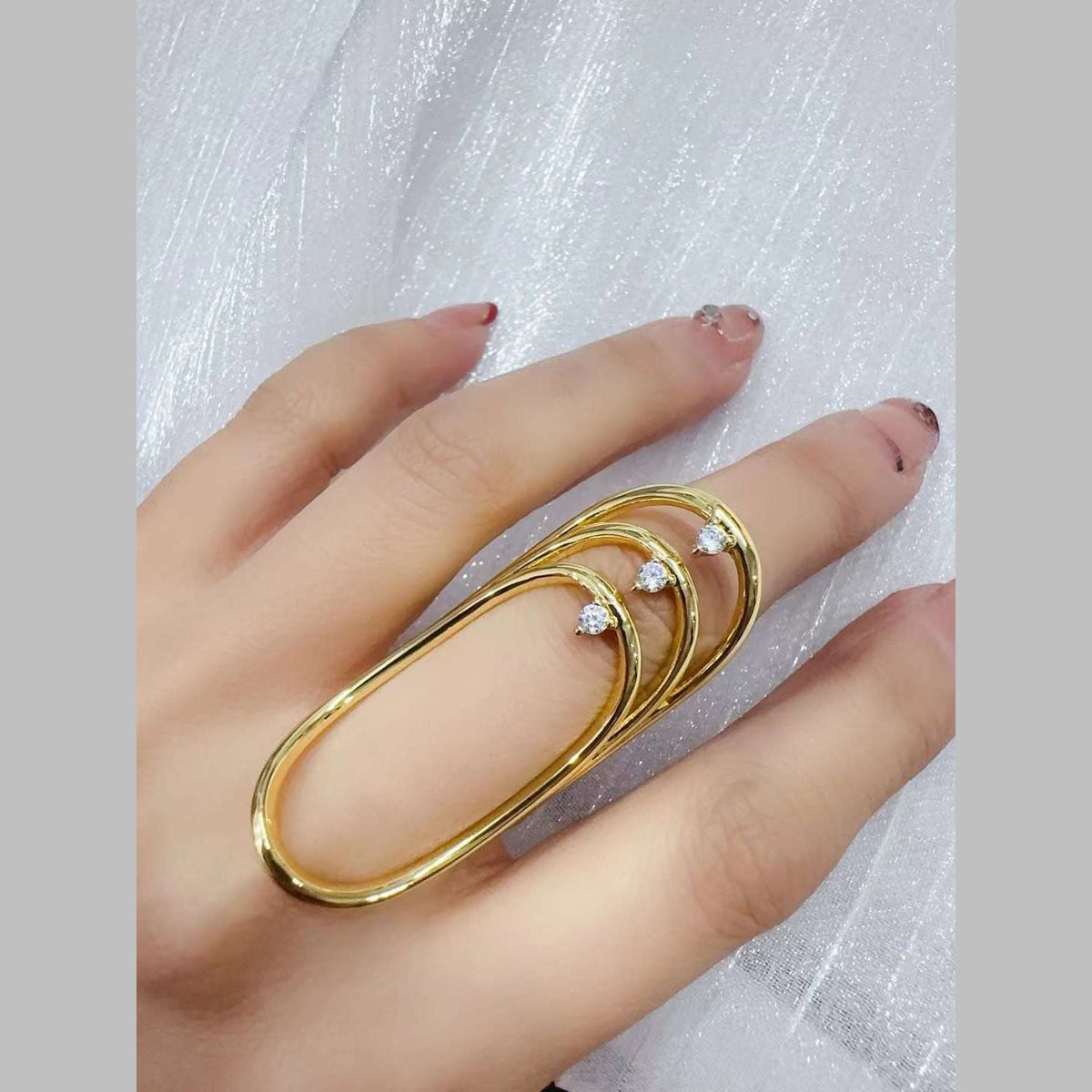 Oval Long Cubic Zirconia 18K Gold Anti Tarnish Adjustable Ring For Women