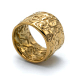 Hammered 18K Gold Stainless Steel Anti Tarnish Band Ring For Women