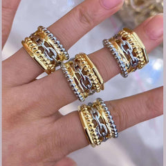 Chain Link 18K Gold Silver Anti Tarnish Adjustable Ring For Women