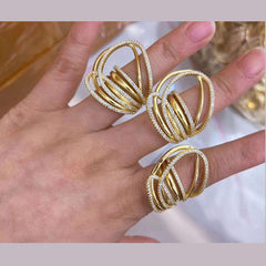 Layer Cubic Zirconia 18K Gold Anti Tarnish Adjustable Ring Women