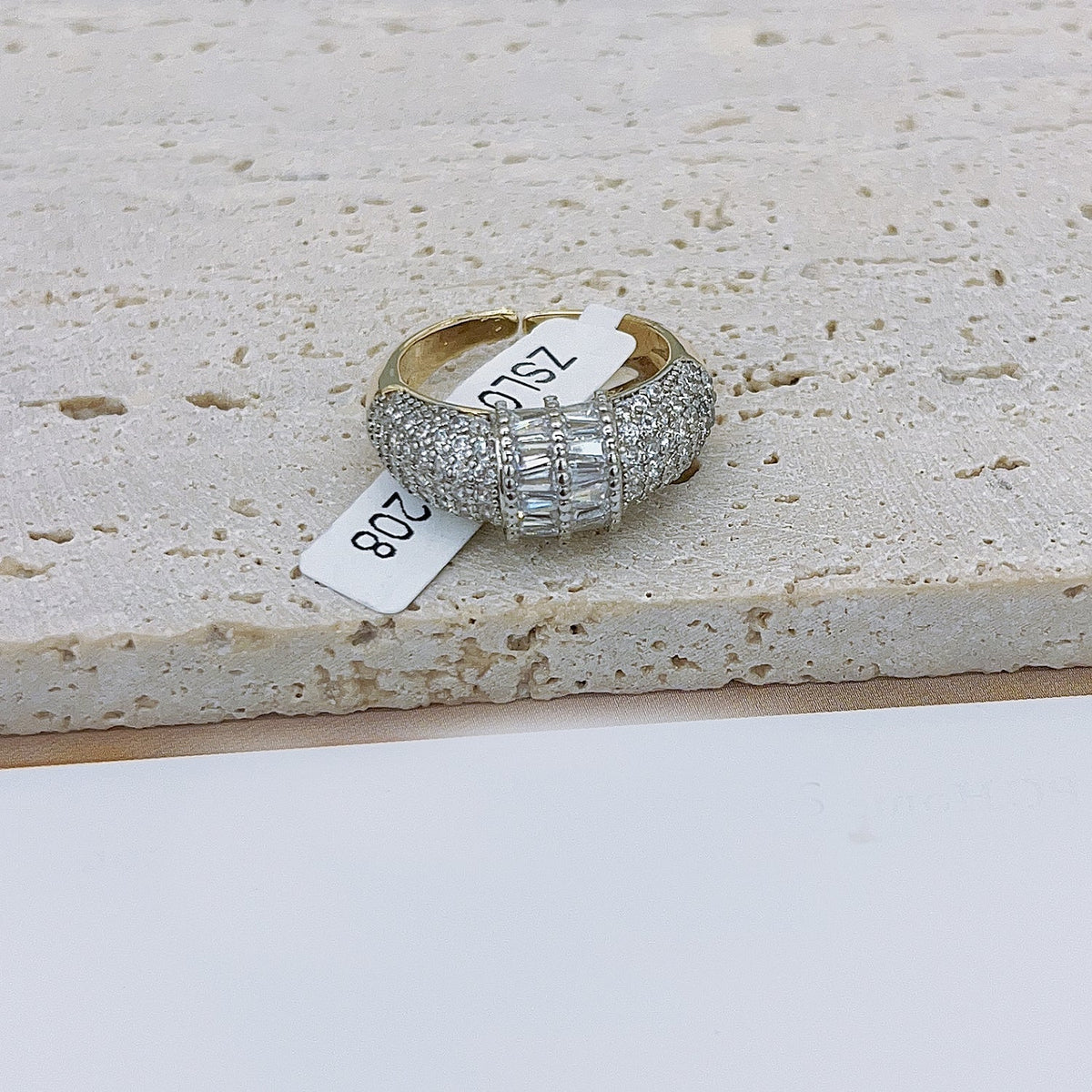 Baguette CZ Silver 18K Gold Anti Tarnish Adjustable Ring