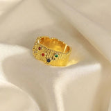 Rainbow Multi 18K Gold Cubic Zirconia Crystal Anti Tarnish Adjustable Ring For Women