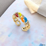 Rainbow Curb Chain Multi 18K Gold Cubic Zirconia Anti Tarnish Free Size Ring For Women