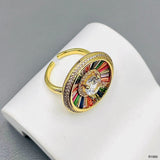 Rainbow Solitaire Multi 18K Gold Cubic Zirconia Crystal Anti Tarnish Adjustable Ring For Women