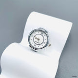 Analog Watch White Silver Anti Tarnish Adjustable Band Ring For Women