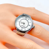 Analog Watch White Silver Anti Tarnish Adjustable Band Ring For Women