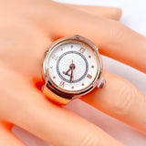 Analog Watch White Silver Anti Tarnish Adjustable Band Ring For Women