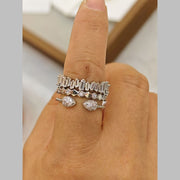 Baguette Cubic Zirconia Silver Anti Tarnish Adjustable Ring For Women