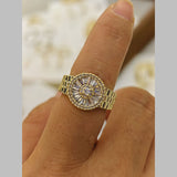 Round Baguette Cubic Zirconia 18K Gold Anti Tarnish Adjustable Band Ring For Women