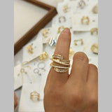 Stylish Baguette Cubic Zirconia 18K Gold Anti Tarnish Adjustable Ring For Women