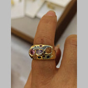 Studded Crystal Multi 18K Gold Anti Tarnish Adjustable Band Ring For Women