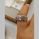 Studded Crystal Multi 18K Gold Anti Tarnish Adjustable Band Ring For Women