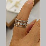 Hexagon Layer Cubic Zirconia 18K Gold Anti Tarnish Adjustable Ring For Women