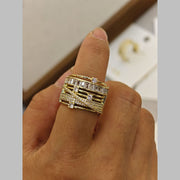 Baguette Layer Cubic Zirconia 18K Gold Anti Tarnish Adjustable Band Ring For Women