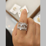 Baguette Layer Cubic Zirconia 18K Gold Anti Tarnish Adjustable Band Ring For Women