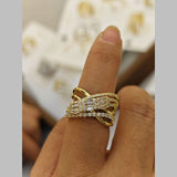 Baguette Cross Over Cubic Zirconia 18K Gold Anti Tarnish Adjustable Ring For Women