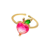 Heart Pink 18K Gold Crystal Anti Tarnish Adjustable Ring For Women