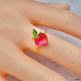 Heart Pink 18K Gold Crystal Anti Tarnish Adjustable Ring For Women