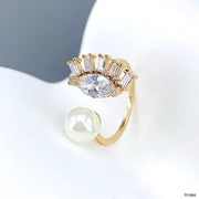 Solitaire Eye Lash Evil Eye White 18K Gold Cubic Zirconia Pearl Anti Tarnish Free Size Ring For Women