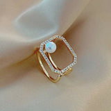 Octagon 18K Gold Cubic Zirconia Pearl Anti Tarnish Adjustable Ring For Women