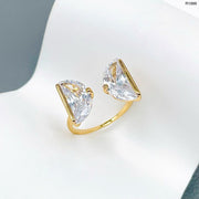 Dual D Shape 18K Gold Cubic Zirconia Anti Tarnish Adjustable Ring For Women