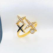 Star 18K Gold Cubic Zirconia Enamel Anti Tarnish Adjustable Ring For Women