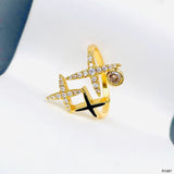 Star 18K Gold Cubic Zirconia Enamel Anti Tarnish Adjustable Ring For Women