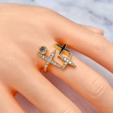 Star 18K Gold Cubic Zirconia Enamel Anti Tarnish Adjustable Ring For Women