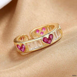 Love Heart 18K Gold Cubic Zirconia Crystal Anti Tarnish Free Size band Ring For Women